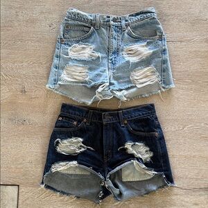 Vintage Levi’s ripped Distressed cheeky Denim Shorts Set bundle 505 and 517